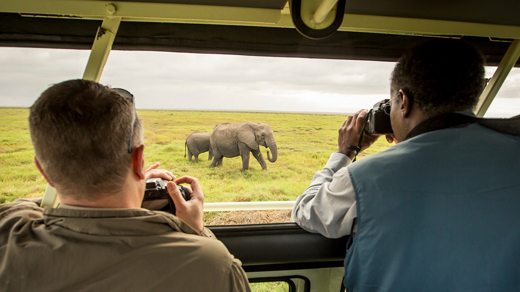 2 Africa Kenya Amboseli Guests Vehicle Elephants