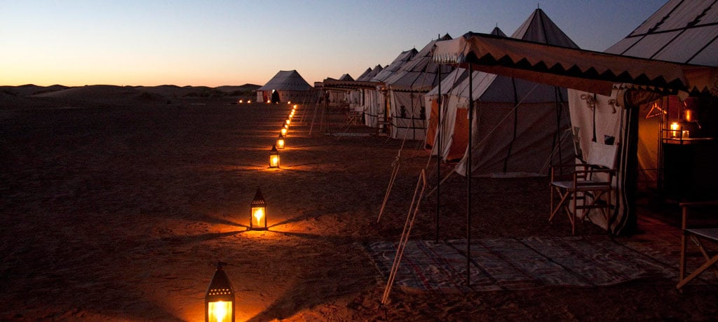 tents at dusk
