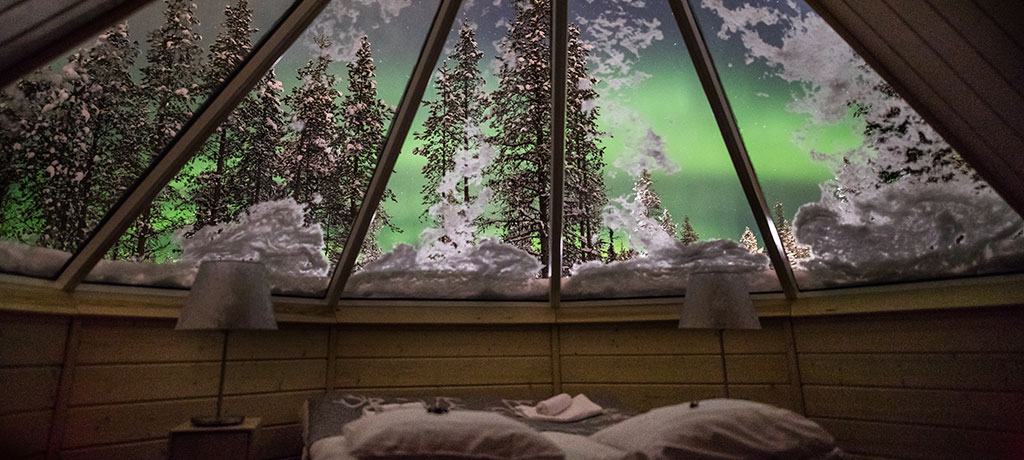 Europe Finland Saariselka Northern Lights Village Aurora Cabin Glass Roof