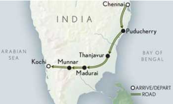 India: The Beautiful South Itinerary Map