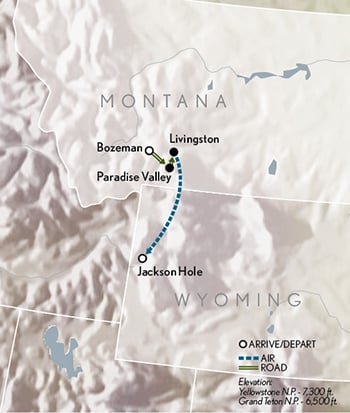 Tailor Made Wyoming: Winter Wildlife Safari Itinerary Map