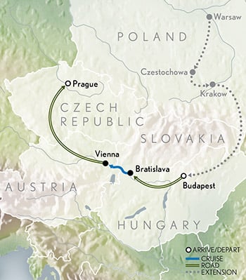 Splendors of Budapest, Vienna & Prague Itinerary Map