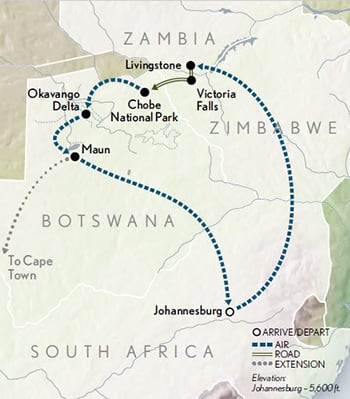 Botswana Safari in Style Itinerary Map
