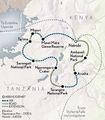 The Great Migration Safari in Style Itinerary Map