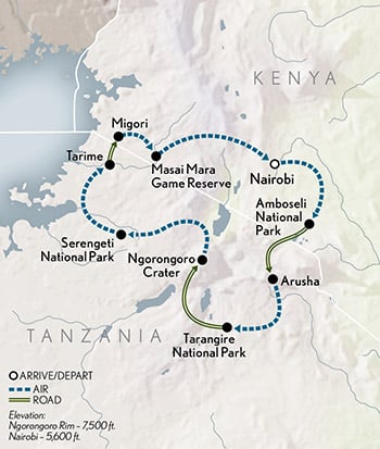Signature Great Migration Safari Itinerary Map