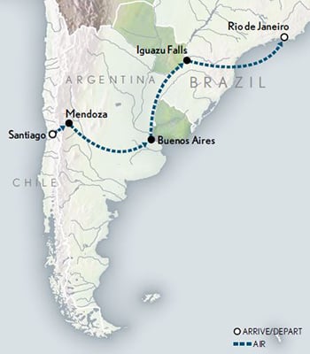 Splendors of Chile, Argentina & Brazil Itinerary Map