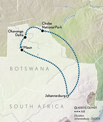 Tailor Made Botswana: Okavango Delta Safari Adventure Itinerary Map