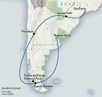 Wings Over Argentina, Chile & Brazil Itinerary Map