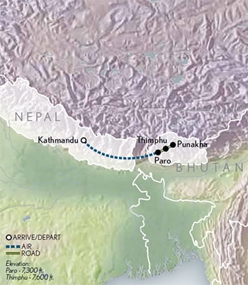 Bhutan & Nepal: Heart of the Himalaya Itinerary Map