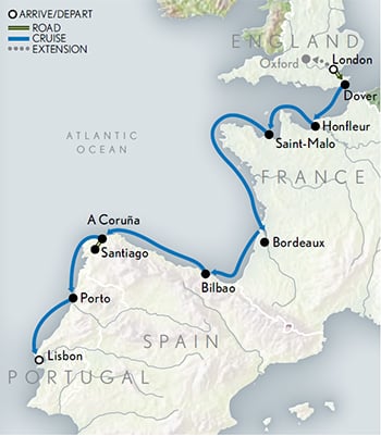 European Coastal Cruise: France, Spain & Portugal Itinerary Map