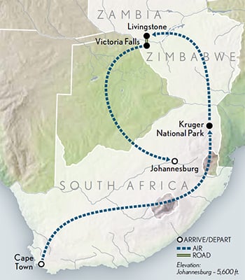 South Africa & Victoria Falls Itinerary Map
