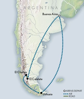 Tailor Made Argentina: Southern Patagonian Peaks & Glaciers Itinerary Map