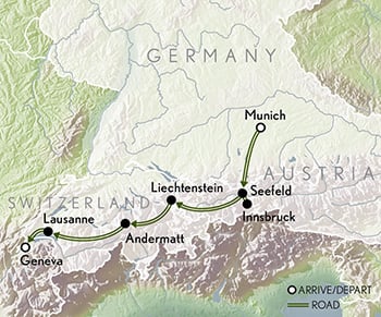 Tailor Made Austria & Switzerland: Alpine Adventure Itinerary Map