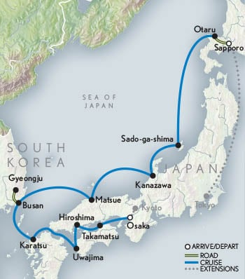 Wonders of Japan Cruise Itinerary Map