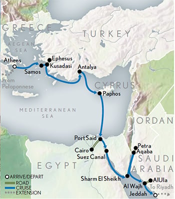 Cruising Greece, Turkey, Egypt & Saudi Arabia Itinerary Map