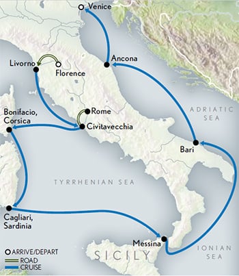 Italy Cruise: Hidden Treasures From Florence to Venice Itinerary Map