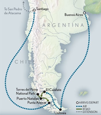 Patagonia: The Last Wilderness Itinerary Map