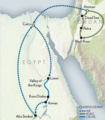 Petra to the Pyramids & a Nile Yacht Cruise Itinerary Map