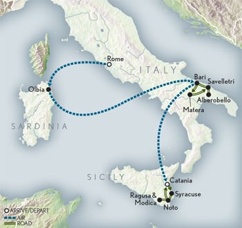 Wings Over Italy & Its Islands Itinerary Map