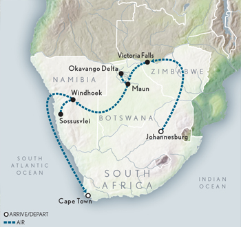 Wings Over Southern Africa Itinerary Map