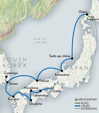 Wonders of Japan Cruise: Cherry Blossom Season Itinerary Map